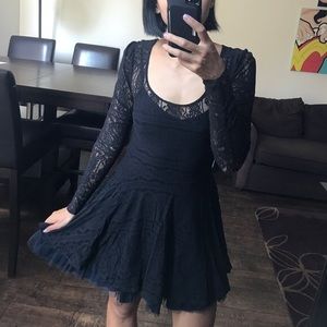 Free People Long Sleeve Black Lace Dress Size S